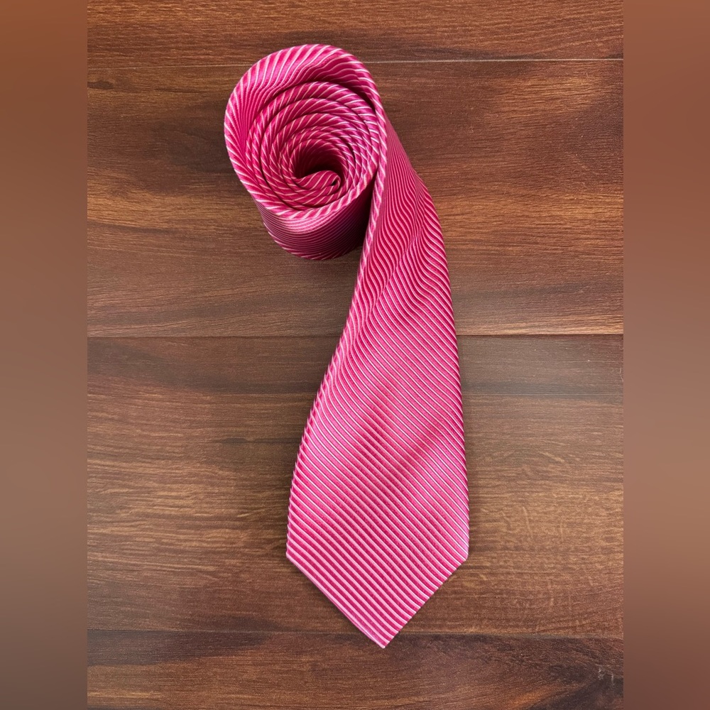 The TIE BAR 100% Silk Pink with White Pinstripes Handmade Necktie